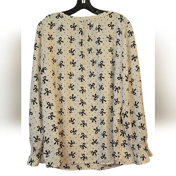 Talbots Smocked-Sleeve Bow Top Women's Size XL Casual Cottage Core Black/Cream - Picture 3 of 14